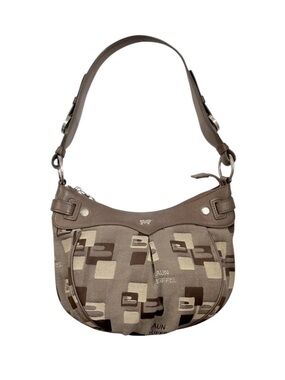 Braun Buffel Germany Monogram Vintage Shoulder Bag Taupe Buttery Leather Trim